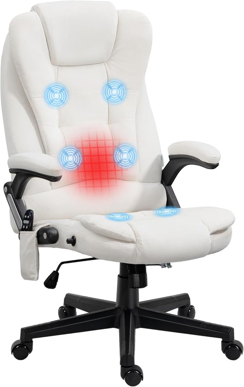 Cream White Velvet 6 Point Vibrating Heated Massage Office Chair