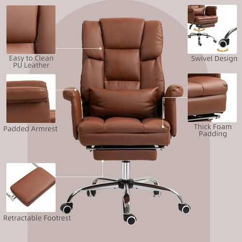 Executive Office Chair with Footrest and Lumbar Support, PU Leather