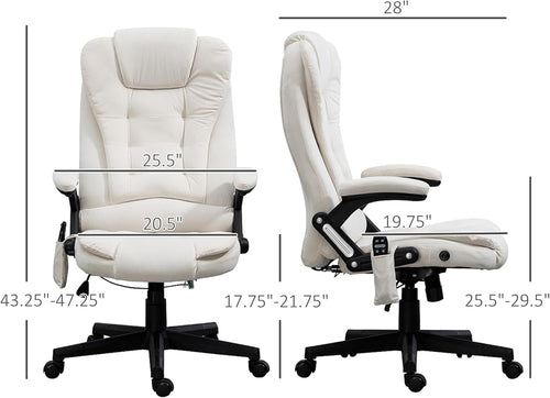 Cream White Velvet 6 Point Vibrating Heated Massage Office Chair