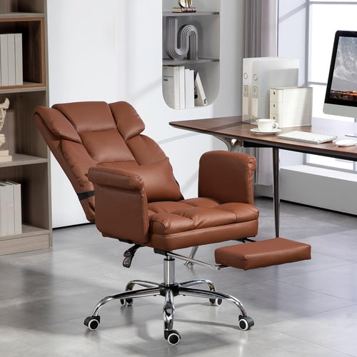 Executive Office Chair with Footrest and Lumbar Support, PU Leather