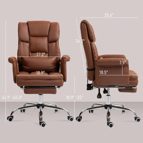 Executive Office Chair with Footrest and Lumbar Support, PU Leather