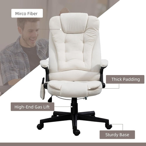 Cream White Velvet 6 Point Vibrating Heated Massage Office Chair