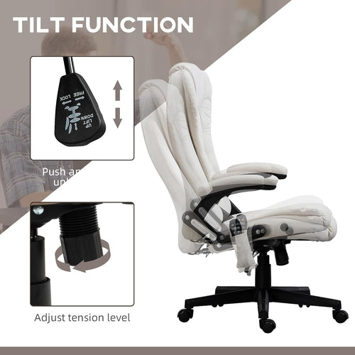 Cream White Velvet 6 Point Vibrating Heated Massage Office Chair