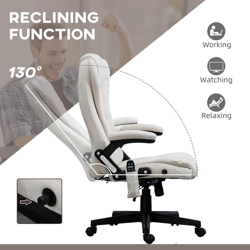 Cream White Velvet 6 Point Vibrating Heated Massage Office Chair