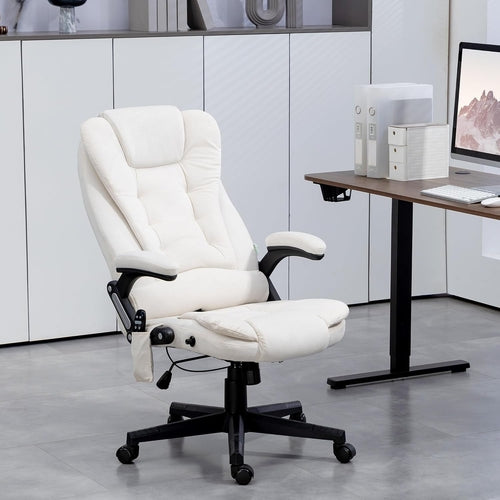 Cream White Velvet 6 Point Vibrating Heated Massage Office Chair