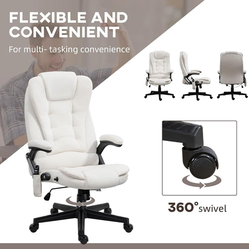 Cream White Velvet 6 Point Vibrating Heated Massage Office Chair